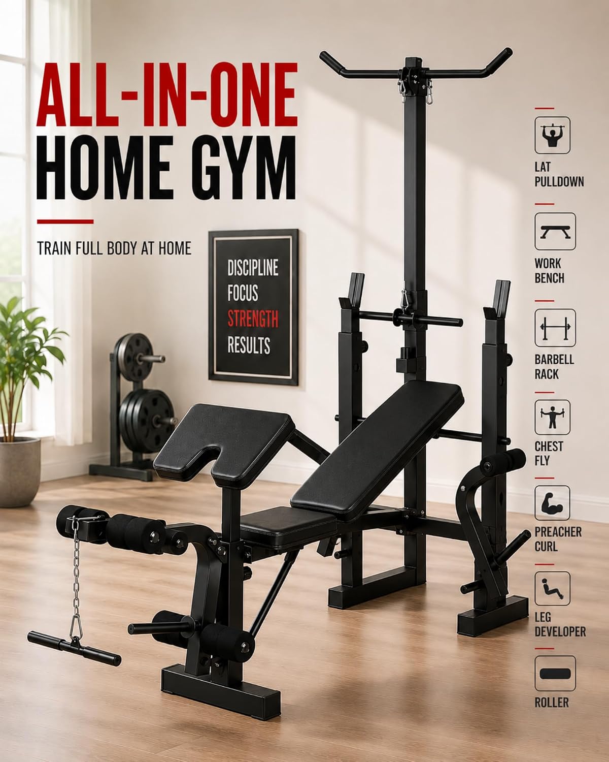 Garvee 8-in-1 Weight Bench Set