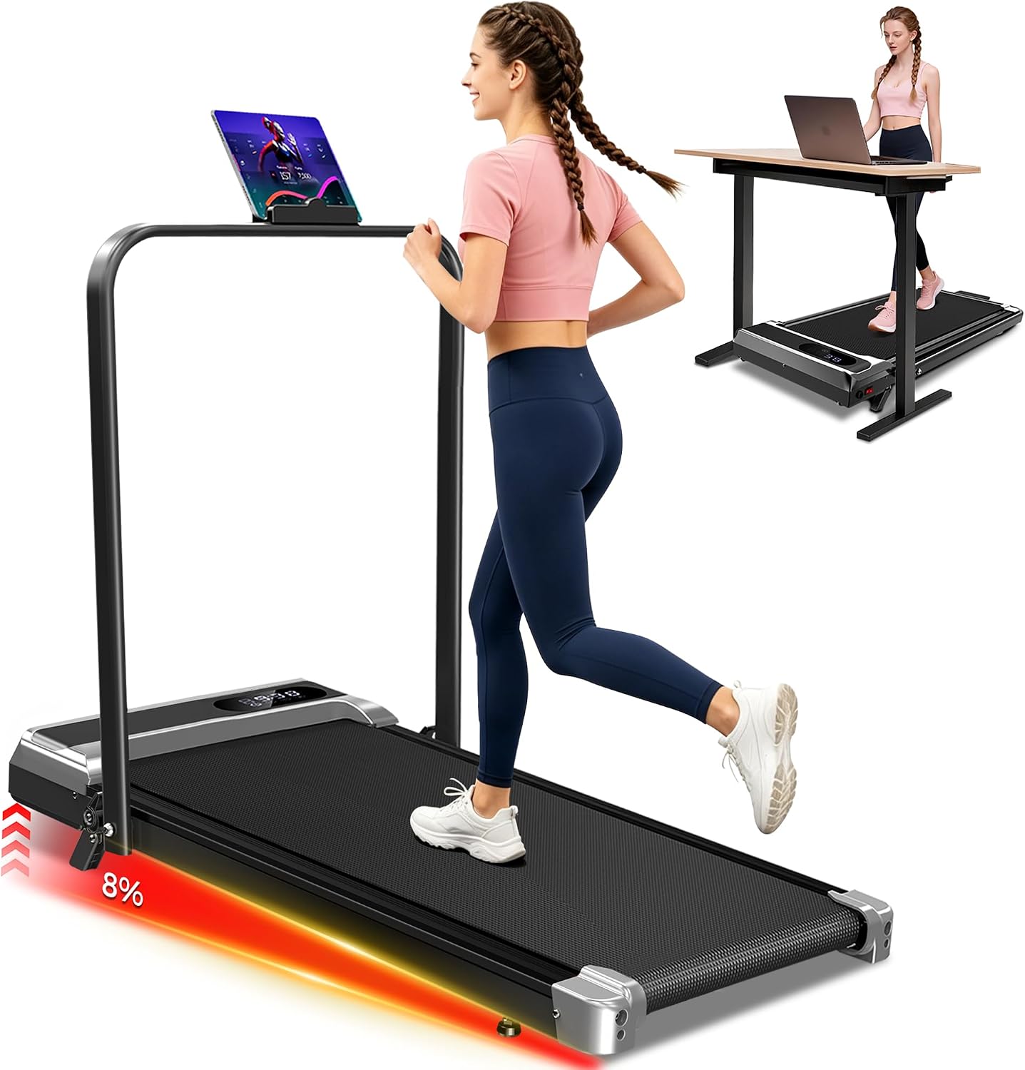 8% Incline Foldable Walking Pad Treadmill