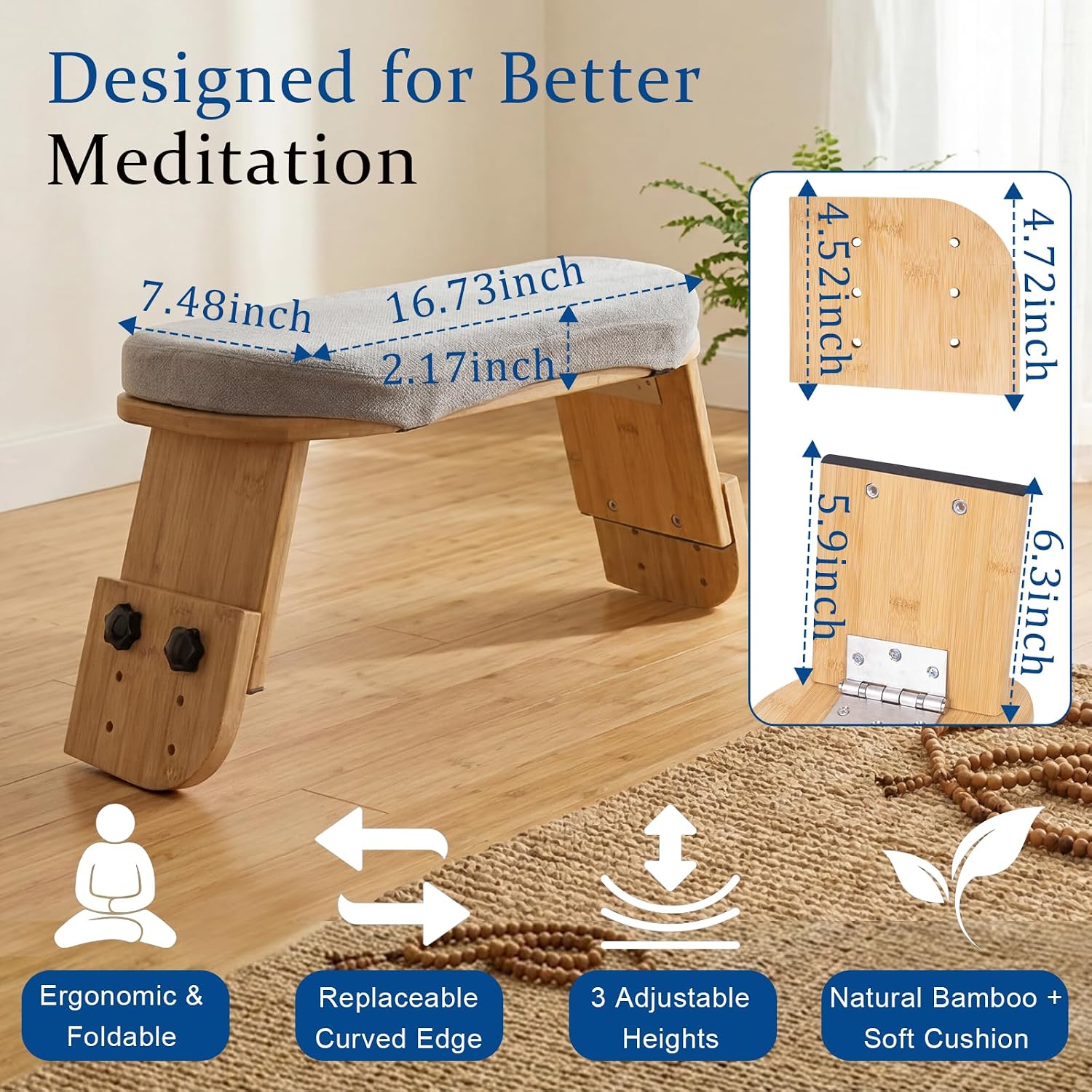 Adjustable Bamboo Meditation Bench
