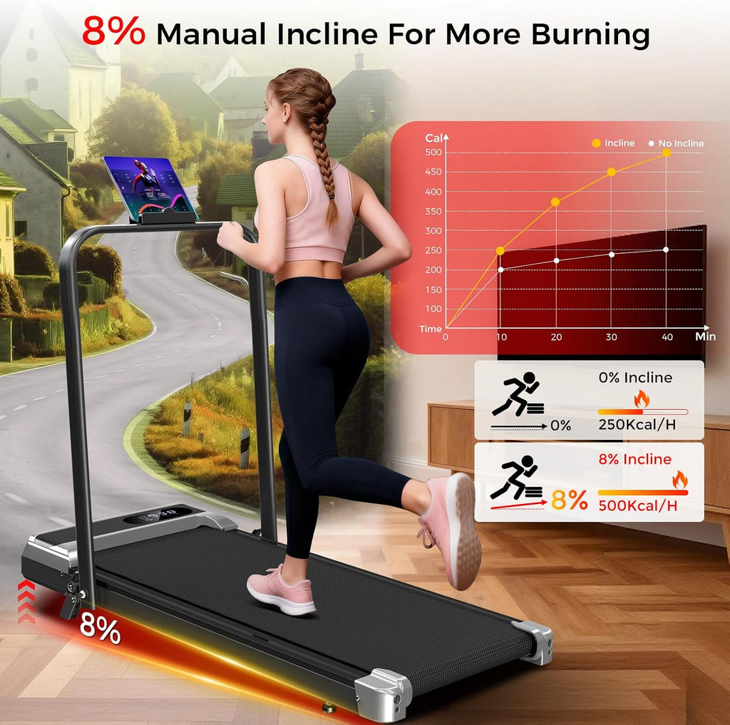 8% Incline Foldable Walking Pad Treadmill